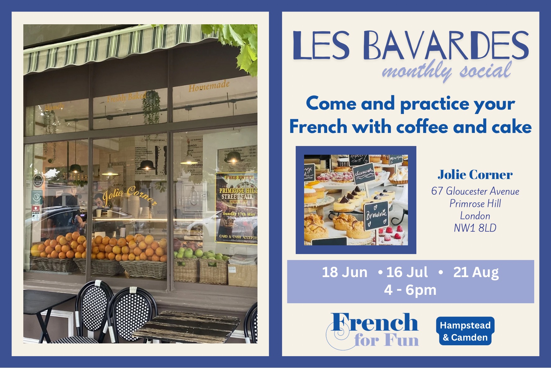 Les Bavardes Monthly French Social at Jolie Corner in Primrose Hill